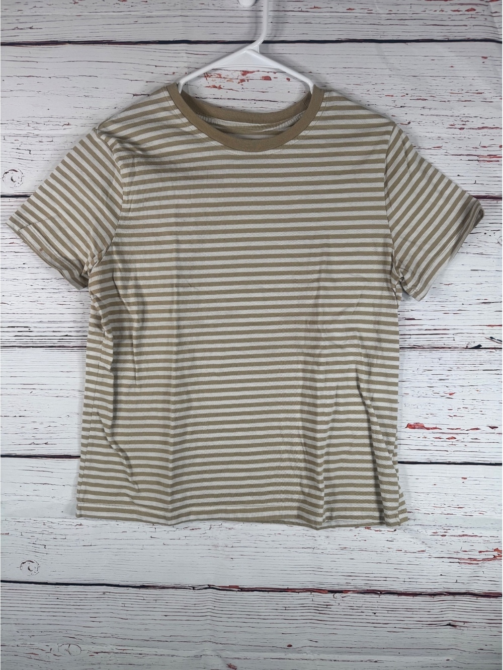 Natural Reflections Beige and White Striped Cotton Blend T-Shirt Medium